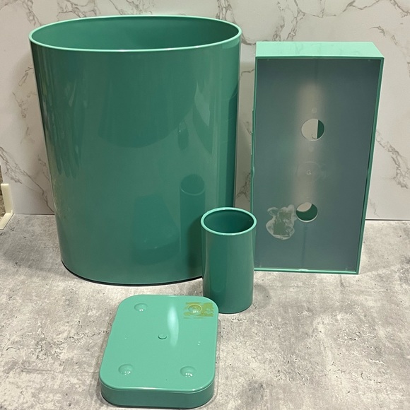 Vintage seafoam teal plastic bathroom accessories waste bin cup soap dish tissue - Picture 11 of 16